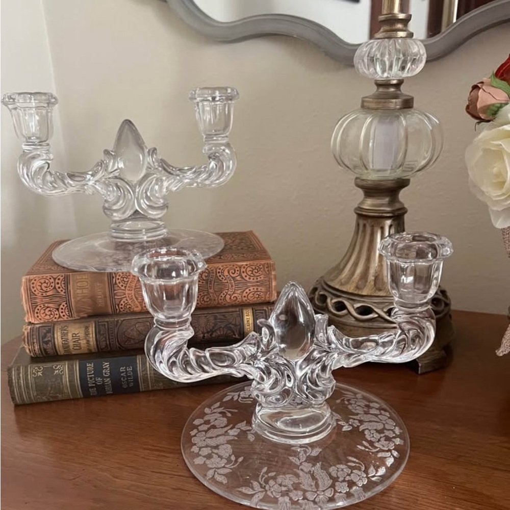 Pair of Vintage Glass Art Nouveau New Martinsdale double light candle holders